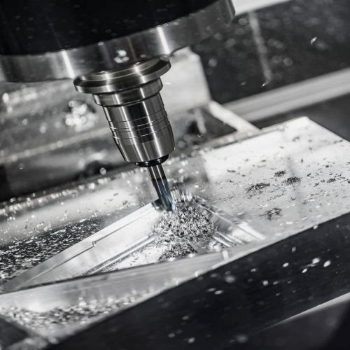 Metalworking CNC milling machine. Cutting metal modern processing technology. Small depth of field. Warning - authentic shooting in challenging conditions. A little bit grain and maybe blurred.